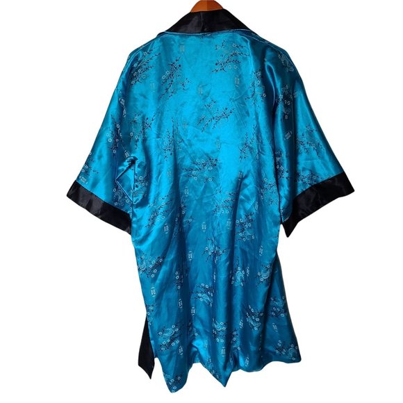 Reversible Kimono Blue Floral Black Embroidered Dragon S Small - Picture 6 of 9